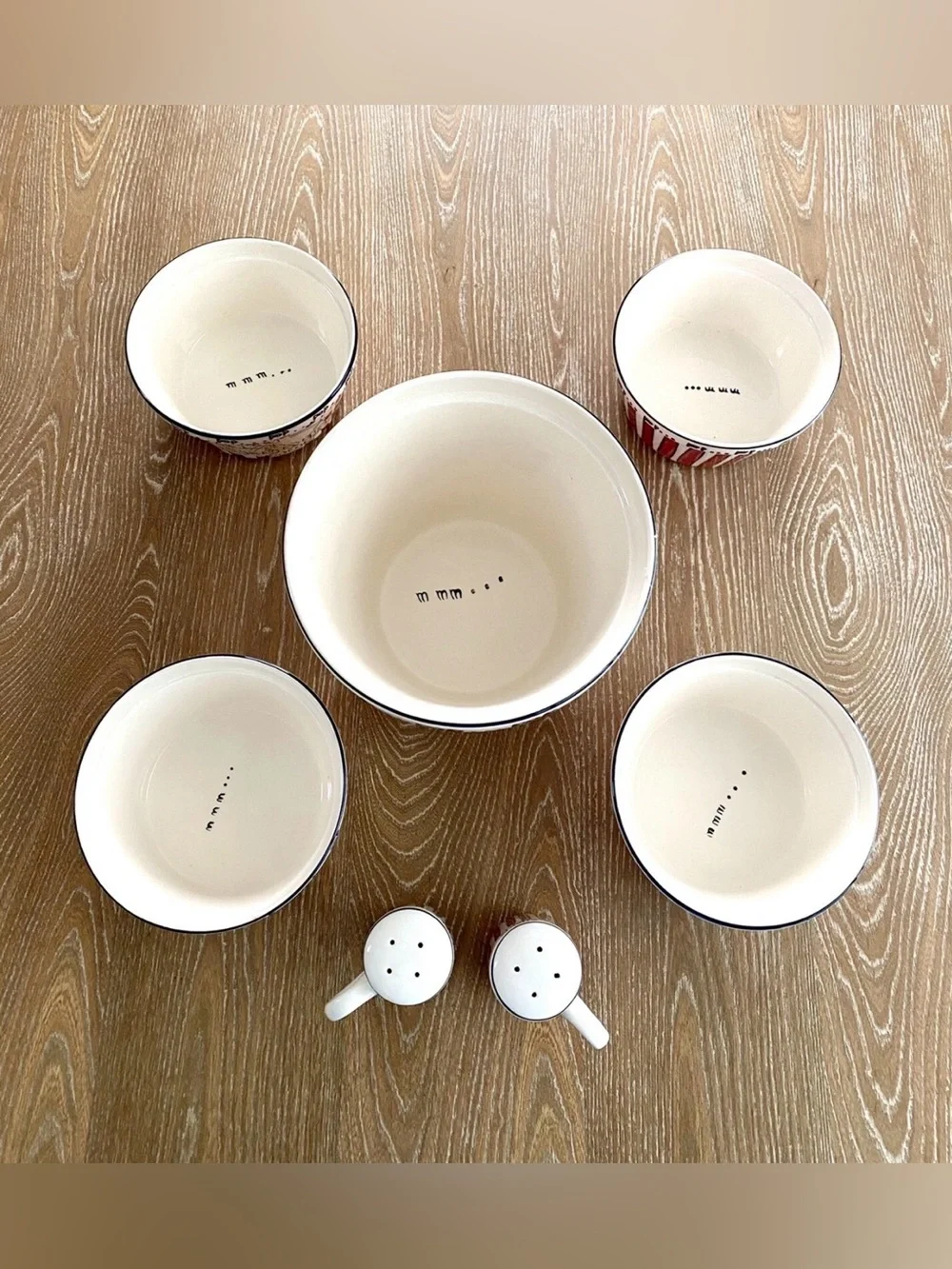 Ceramic 7 Piece Popcorn Family Set - Tub, Bowls, Salt Shakers Kitchen Prep 101